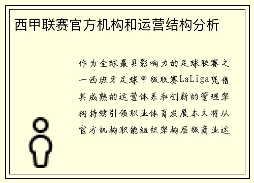 西甲联赛官方机构和运营结构分析