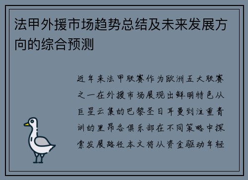法甲外援市场趋势总结及未来发展方向的综合预测